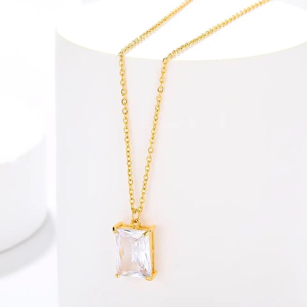 ⚜️𝟯𝟬%𝗢𝗙𝗙 𝗯𝘂𝗻𝗱𝗹𝗲𝘀 𝟯+⚜️ NEW CZ Rectangular Charm Stainless Steel Necklace - Picture 4 of 9